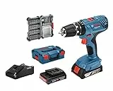 Bosch Professional Sistema 18V Trapano Avvitatore Con Percussione GSB 18V-21, Incl. Batteria 2x2.0 Ah, Set Di Accessori Da 40 Pz., In L-BOXX 136, Amazon Exclusive Set