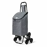 VOUNOT Carrello Spesa con 3 Ruote per Saliscale, Carrello Portaspesa Pieghevole, Borsa Impermeabile Rimovibile 32L, Grigio