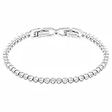 Swarovski Emily Braccialetto, Placcato in Tonalità Rodio con Delicata Striscia di Cristalli Montato a Castone, Taglia M, Bianco