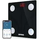 GRIFEMA Bilancia con app, digitale Bluetooth, personale con analisi massa muscolare e del grasso corporeo, per BMI, proteine, nera[Esclusiva Amazon]