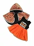 Loalirando Completo Bambina Halloween 1-5 Anni 2 PCS Mantello con Cappuccio + Abito con tutù Stampa a Zucca Set Cosplay Carina Elegante (Arancione, 4-5 Anni)