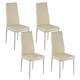 Baroni Home Set di 4 Sedie da Pranzo con Schienale Alto e Seduta Ergonomica con Cuciture Decorative, Sedie Eleganti Imbottite in Ecopelle con Struttura in Acciaio, 40X48X96 cm, Beige