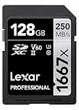 Lexar Professional 1667x Scheda SD 128 GB, Scheda di memoria SDXC UHS-II, Fino a 250 MB/s di lettura, Class 10, U3, V60, SD per Fotografi Professionisti, Videografi, Appassionati (LSD128CB1667)