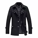 YOUTHUP Cappotti da Uomo Trincea Cappotto Invernale in Lana Regular Fit Giacca da Corto Militare,Nero-Sottile,S