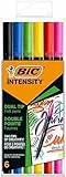 BIC Intensity, Pennarelli Colorati Doppia Punta, Punta in Feltro e Punta a Pennello, 6 Unità, Cancelleria Scuola
