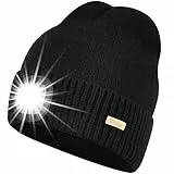 Blukar Cappello Illuminato Berretto Ricaricabile, Cappello a Berretto con Torcia Incorporata, Super Luminoso 6 LED Cappello con Luce Invernale Caldo Lampada Natale Regali per Uomo, Donna, Papà (Black)