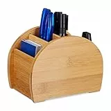 Relaxdays Portapenne da Scrivania in Bambù, Aspetto Naturale, 4 Scomparti, Organizer per Oggetti di Cancelleria, Legno
