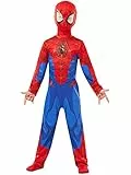 Rubies 640840 Costume Spiderman Classico, Per Bambini e ragazzi, Tuta stampata, copriscarpe e maschera, Oficiale Marvel per Carnevale, Blu/Rosso, Taglia M (5- 6 anni)