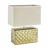 Baroni Home Lampada da Tavolo Lampada da comodino Abat Jour da Comodino in Ceramica Colorata, Rettangolare Oro, 23X13X30 cm