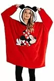 Disney Felpa Donna con Cappuccio, Oversize Blanket Hoodie Calda di Pile Minnie e Mickey (Rosso)