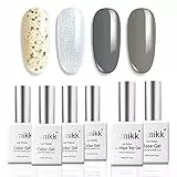 Umikk Set di smalti in gel oro argento glitter grigio verde grigiastro 7,5 ml con strato di base top coat 10 ml Soak Off smalto gel per manicure a casa con LED UV