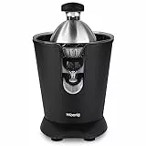 H.Koenig AGR82 spremiagrumi elettrico per succhi di agrumi e arance, con braccio articolato professionale, 160 W, senza BPA, sistema antigoccia, silenzioso, acciaio inossidabile, finitura nera