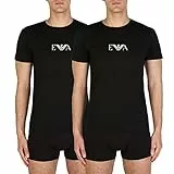 Emporio Armani Essential Monogram 2-pack T-shirt With Crew Neck, Maglietta Uomo, Nero Black Black, M