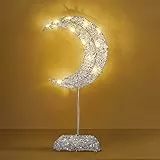 Lewondr 38 cm Lampada Decorativa a Forma di Luna, Lampada Natalizia di Struttura Metallica Decorata dalle 20 Lampadine a LED e dal Nastro Decorativo, Alimentazione a Due Pile, Argento