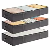 Lifewit Scatole Sottoletto Confezione da 3, Contenitori di Grande Capacità per Coperte con Maniglia Rinforzata, Organizer per Vestiti, Lenzuola, Asciugamani, Camera da Letto, Armadio, Grigio