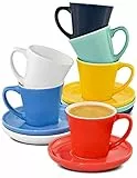 Set di 6 Tazzine da Caffè Espresso Colorate - Con Piattini - Ceramica Colorate - Lavabile in Lavastoviglie - 70ml - Impilabili
