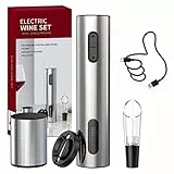 CIRCLE JOY Cavatappi Elettrico per Vino Set Apribottiglie Elettrico con Tagliacapsule, Versatore Vino e Tappo Vino Sottovuoto, Argento