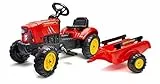 Falk- Trattore a Pedali Supercharger Rosso con Coperchio apribile e rimorchio, Colore, 2030AB