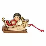 THUN, Slitta Componibile Angelo con Arcobaleno in Ceramica Decorata a Mano, Addobbo Natalizio, Idea Regalo, 9.8x6.5x6.5 cm h