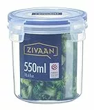 ZIVAAN - Contenitore per cibo rotondo, impilabile, sottovuoto e a tenuta stagna, in polipropilene e silicone, 550 ml, trasparente e blu navy, C11