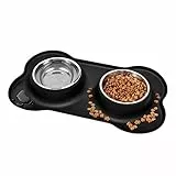 YOKA Ciotole per cani antiscivolo in acciaio inox con vassoio antiscivolo in silicone per gatti, cani, cuccioli, cibo e acqua (400 ml ogni ciotola, colore: nero)