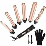 BESTOPE PRO Ferro arricciacapelli con vari set di accessori - Bacchetta arricciacapelli da 9-32 mm Ferro arricciacapelli in ceramica con guanto Oro rosa）