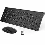 Tastiera e Mouse Wireless Italiano, 2.4GHz Slim Ergonomico 800/1200/1600 DPI Silenzioso, con Ricevitore USB 2 in 1, per PC/Laptop/Windows (nero)