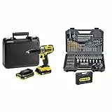 Stanley Fatmax Fmc625D2-Qw Trapano Avvitatore A Percussione 108 W, Nero Giallo, ‎23 x 5.5 x 22 cm; 1.8 Kg & Stanley ‎Sta7205-Xj Set 100 Pezzi Con Inserti E Punte Per Metalli, Legno E Muratura