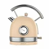 Cecotec Bollitore per acqua elettrica ThermoSense 420 Light Beige. 1,8 litri, 2200 W, misuratore di temperatura, base 360°, acciaio inossidabile, stile vintage, beige