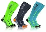 sesto senso 3 paia Alte Calze a Compressione Sportive Donna Uomo per Sport 43-47 3 Pack Verde Neon Grafite Turchese