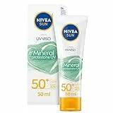 NIVEA SUN Crema UV Viso Mineral FP50+ in Tubetto da 50 ml, Crema Solare viso 50+ Vegana, Protezione solare viso con filtri UV 100% minerali, Crema viso con aloe vera organica e antiossidanti