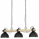 EGLO Lampada a sospensione Lubenham, Lampada Vintage a tre dal design industriale, lampadario retrò in acciaio e legno, nero, marrone, E27