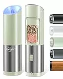 SANGCON Macina Sale Pepe Elettrico, Interruttore a Gravità, Ceramica, Macina da Fino a Grossolano, A Batteria, Luce Led, Operazione Automatica con Una Sola Mano, 2 Pacchi(Verde Erba)