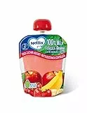 Mellin Pouch Merenda 100% Mela, Fragola e Banana con Vitamina C e Carota - 6 Confezioni da 90 Gr