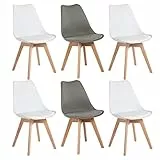 EGGREE Set di 6 Pranzo/Ufficio Sedia con Gambe in Faggio Massiccio, Sedie Senza Braccia Imbottita di Design per Il Massimo Comfort, Grigio + Bianco