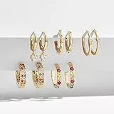 Orecchini Rotondi,Kit Vintage 5 Pezzi Strass Dorati Colorati con Zirconi Perline Scintillanti Piccola Festa Sposare Charms Anello Tondo Cerchio Pendenti per Uomo Donna Ragazza Regali