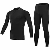 SKYSPER Set Biancheria Intima Termica, Tuta da Allenamento Aderente Antivento Inverno Autunno Maglia Termica + Pantaloni Termici per Corsa Sci Palestra Ciclismo Fitness Nero