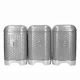 KitchenCraft Lovello Set di 3 Contenitori per Zucchero, Tè e Caffè con Design a Nido D'Ape in Acciaio Cromato, Grigio Topo, 11 cm x 11 cm x 19 cm (4.5' x 4.5' x 7.5')