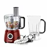 Russell Hobbs Robot da Cucina, ciotola 2.5 L, Gancio impastatrice incluso, Frullatore elettrico (+bicchiere 1.5 L), Accessorio per emulsioni, 600 W, 1.5 L, 2 Velocita', Desire Rosso, 24730-56