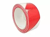 LEDLUX NS5025 Nastri Antinfortunistici Striscia Di Sicurezza Telato 50mm X 25mt Distanza di Cortesia Adesivo Segnaletica Da Pavimento Muro Multiuso Ripara Rinforza Protegge e Imballa (Bianco e Rosso)