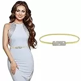 cobee Cintura da Donna Sottile in Metallo, Cinturino Elastico Elasticizzato in Catena Sottile in Metallo Dorato con Cinture per Abiti alla Moda con Strass per Abiti da Sposa da Donna(Oro)
