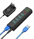 Vansuny Hub USB 3.0 Alimentato a 4 Porte USB 3.0 e 2 Porte Ricarica Rapida con Adattatore di Alimentazione da 24W Nero, per PC Laptop