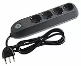 Bticino Ciabatta Elettrica Multipresa Poker, 4 Prese Universali Schuko Bipasso Standard Tedesco, Interruttore ON e OFF, Protezione Salvafulmine, Cavo da 1.5 M con Spina Salvaspazio, 3.500 W, Grigio