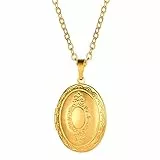 U7 Collana Pendente Donna Medaglione Ovale Porta Foto, Placcato Oro 18K, Catena Regolabile, Gioiello alla Moda, Oro, Regalo Perfetto Compleanno Anniversario (Confezione Blu)