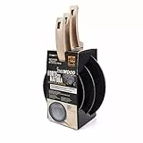 [Amazon Exclusive] ALLUFLON Etnea Wood Edition Set da 3 Padelle, Alluminio, Antiaderente, Nero, 20 - 24 - 28 cm