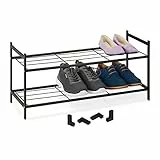 Relaxdays Scarpiera da Ingresso, 2 Ripiani in Acciaio, 6 Scarpe, Scaffale Portascarpe Impilabile, 33,5x70x26 cm, Nero