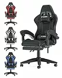 bigzzia - Sedia da gaming, ergonomica, per gamer, con cuscino lombare e poggiatesta, regolabile in altezza, sedia per computer, per ufficio, per adulti, ragazze e ragazzi (nero, con Poggiapiedi)
