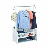 Relaxdays Stand Appendiabiti per Bambini, Scomparto Doppio, Guardaroba a Giorno, Cagnolini, HLP: 101x71x30 cm, Colorato, 80% Fibra 20% Legno