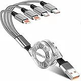 SDBAUX Multiplo 4 in 1 Cavo Retrattile USB,1m 2 iP/Micro USB/Tipo C Porta Compatibile per iP/Android Smartphone Regalo Uomo Donna, Google Pixel, Samsung Galaxy, LG(Solo Ricarica) (4 in 1)