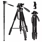 CAMBOFOTO Treppiede per Fotocamera da 178 cm, Treppiede Monopiede 2 in 1 per Canon, Nikon, Sony, Telescopio e Smartphone …